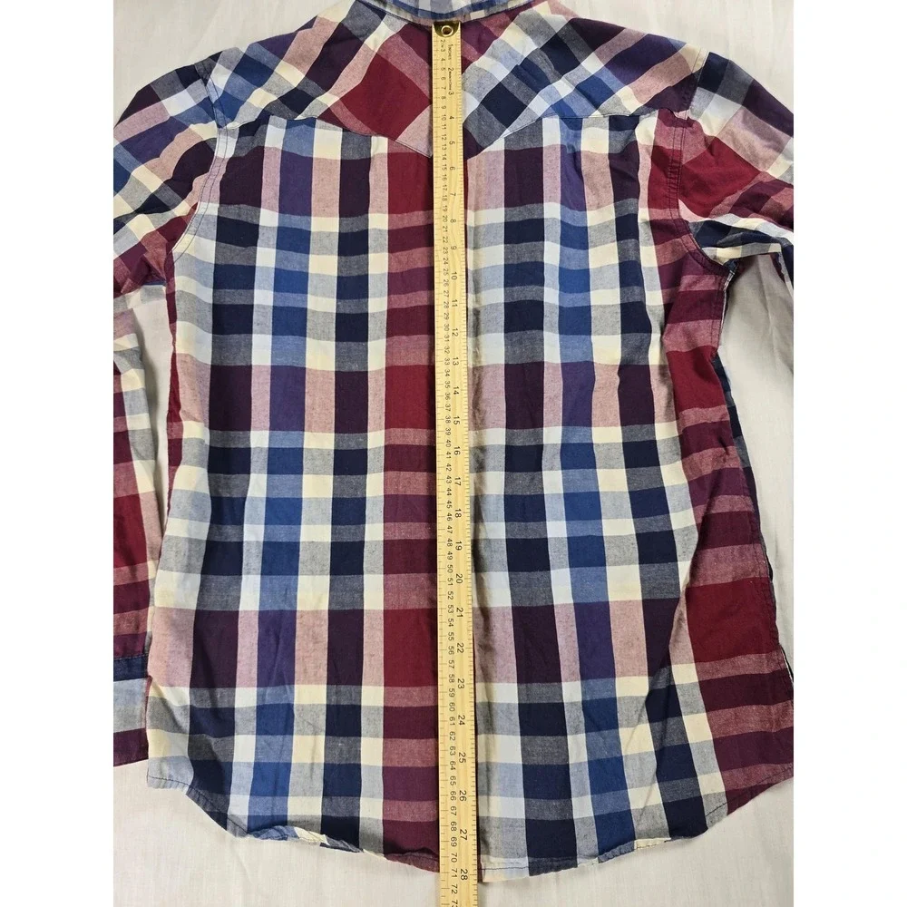 Levi's Shirt Mens Medium Red Blue Plaid Western Pearl Snap Long Sleeve Casual